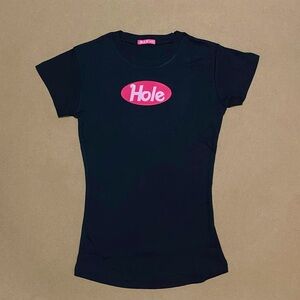 Hole band graphic logo printed on black baby tee 90s grunge
